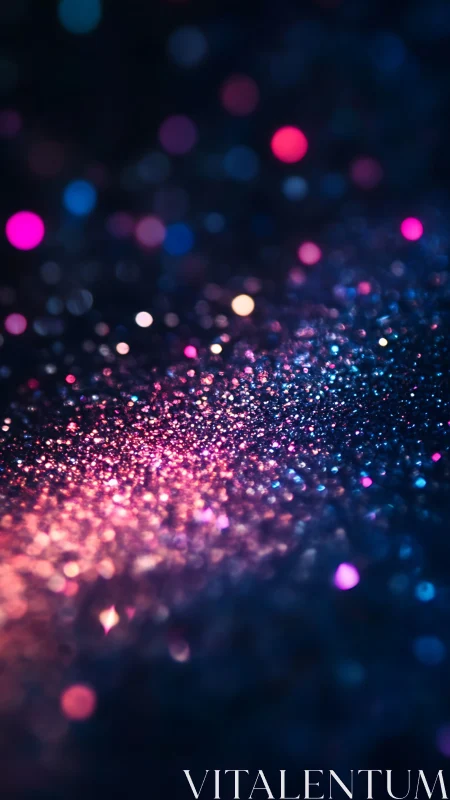 Cosmic glitter field under neon pink and blue bokeh glow.