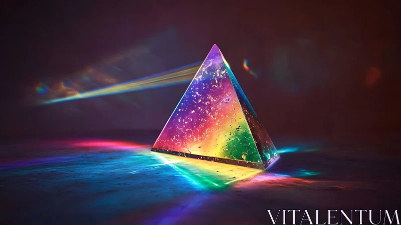 Glimmering rainbow prism pyramid casting cozy cosmic light.