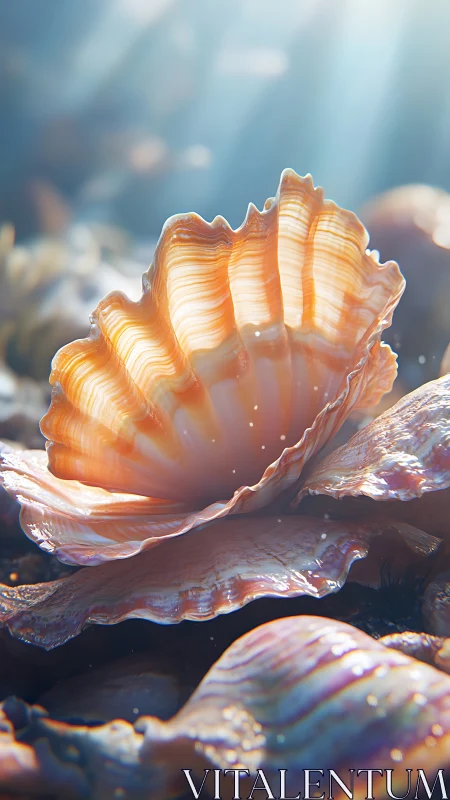 Photorealistic open seashell with radiant backlighting study.