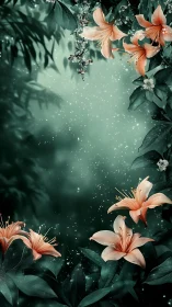 Enchanted Garden with Coral Lilies and Magical Luminescence