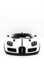 White supercar front view commands a pristine studio space