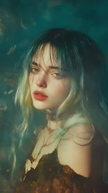 Digital painting portrait with ethereal teal-amber lighting.