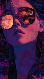 Neon-irradiated portrait with reflective urban visor optics.