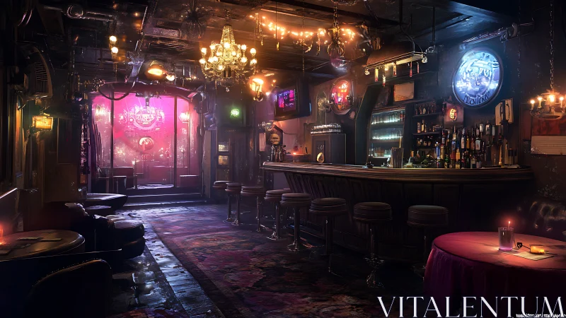 Moody neon bar glows with cozy lights and quiet stories