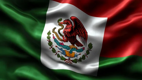 Photorealistic rendering of Mexican national flag textile surface.