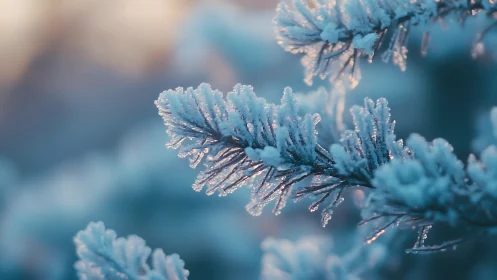 Macro study of frost-encrusted conifer needles in cold light