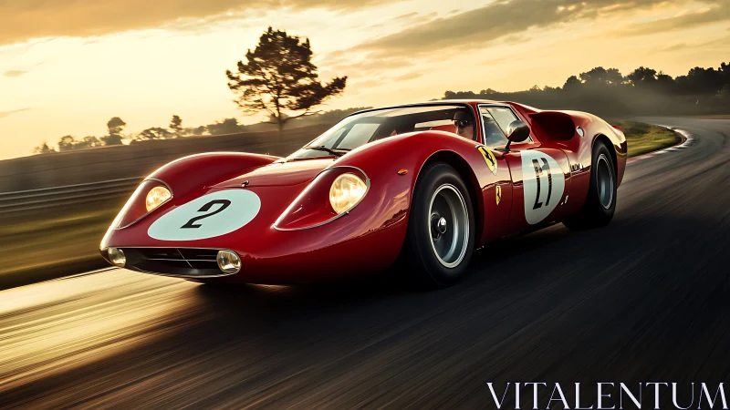 Low-slung vintage endurance race car on sunlit circuit straight