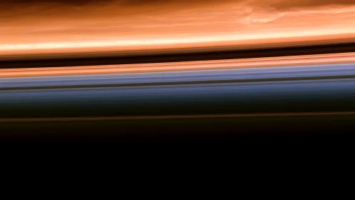 Bands of orange and blue clouds stretch across alien skies
