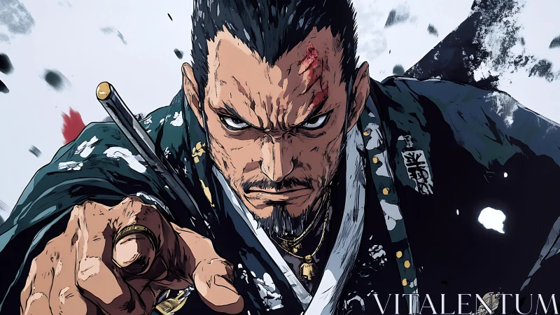 Battle-hardened samurai lunges forward with drawn katana.