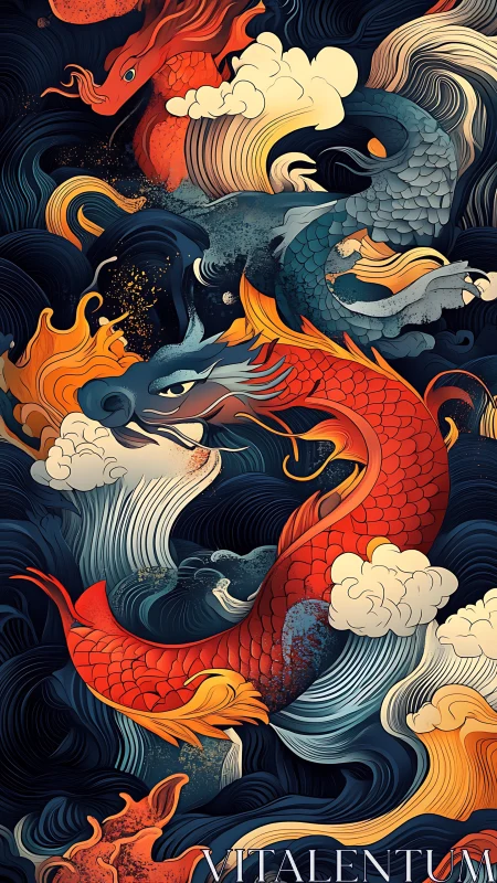 Dragons Dancing Through Stormy Midnight Waves.