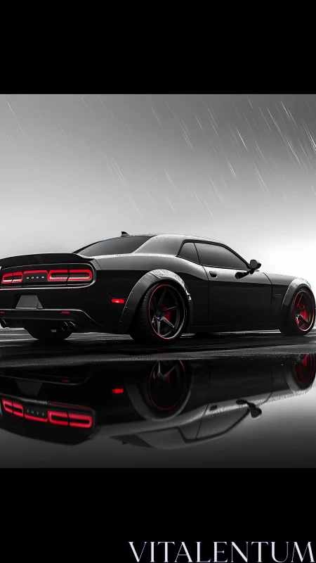 Sleek black muscle car rendered in moody high-contrast lighting