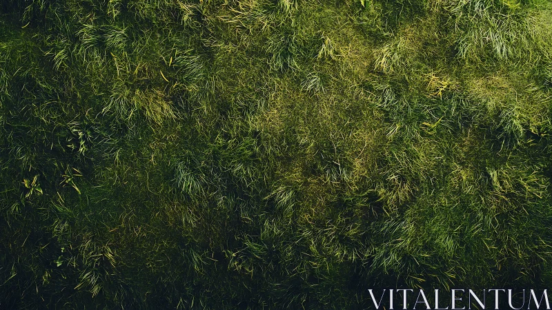 Dense aerial crop of grass exhibiting directional light refraction and chromatic variance.