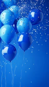 Blue Balloons with Confetti Against Bright Blue Background.