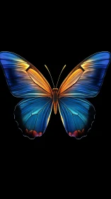 Symmetrical neon butterfly rendered with luminous gradient wings