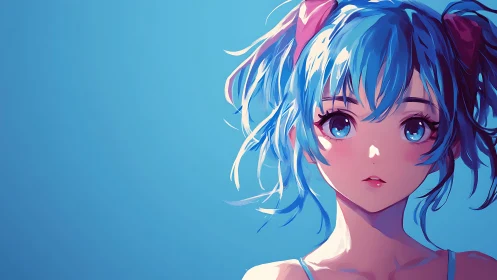 Chromatic anime portrait with high-key blue tonality focus.