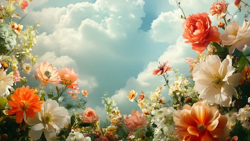 Composite Floral Scene with Stratocumulus Cloud Layer and Multi-spectrum Bloom Distribution