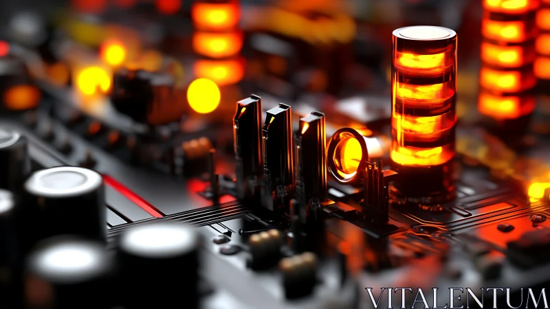 Glowing circuit cityscape celebrates warm electronic energy