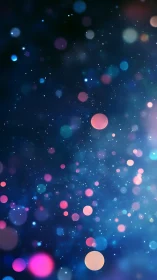 Defocused multicolor light particles on dark blue background.