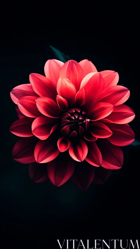Red Dahlia Flower Against Dark Background