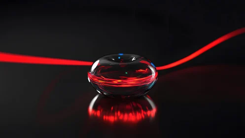 Futuristic glass torus with glowing red light on black background.