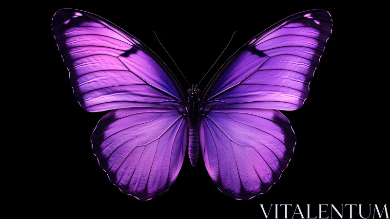 Vibrant Purple Butterfly on Black Background, Realistic Photography.