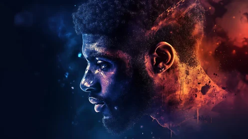 Starlit profile ignites in nebula flames of inner resolve.