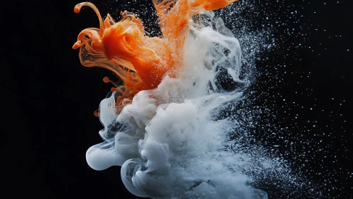Dual-color liquid plumes collide in high-speed splash study.