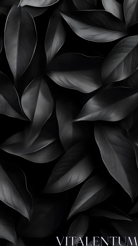 Monochrome foliage pattern with sculpted black leaf forms.