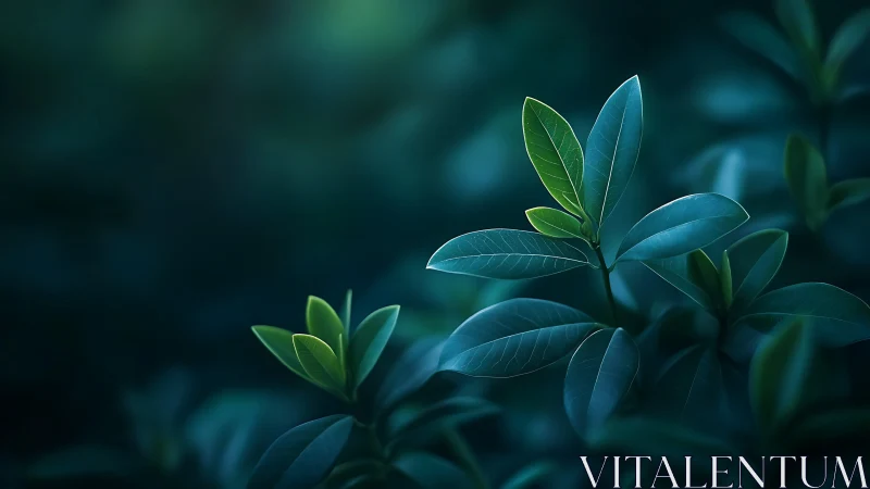 Luminous green foliage under cinematic low key lighting.