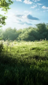 Backlit meadow depth rendered with shallow DOF and volumetric haze
