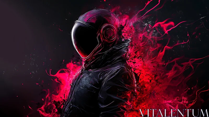 Astronaut silhouette dissolves into neon magenta plasma stream