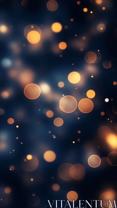 Bokeh light orbs on deep navy gradient background design.