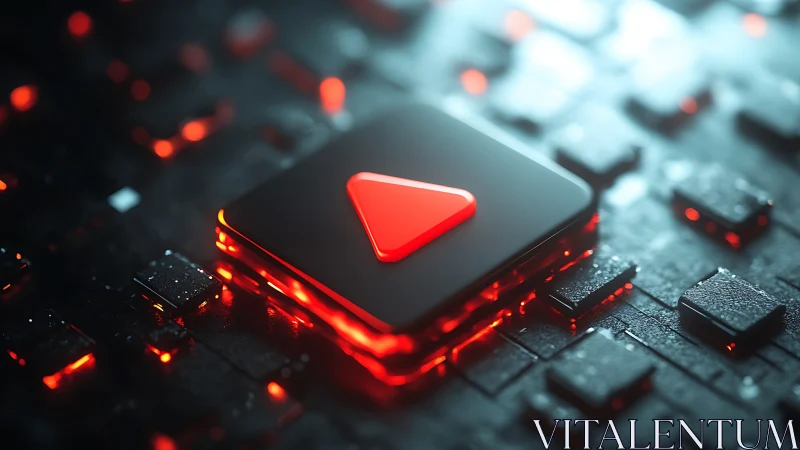 Red triangular play icon rests on illuminated circuit blocks