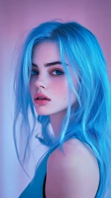 High-saturation cyan portrait with soft depth-of-field lighting study