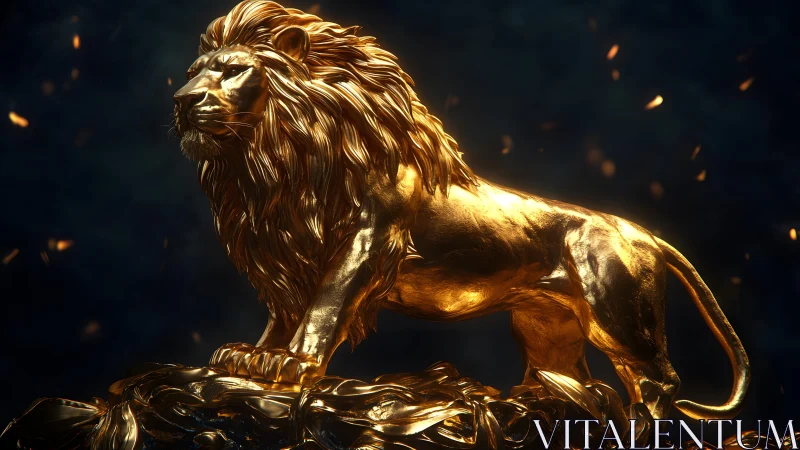 Majestic Golden Lion Statue in Dramatic Cinematic Lighting. Majestic Golden Lion Statue in Dramatic Cinematic Lighting.