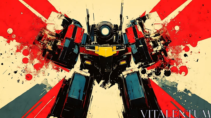 Angular combat mecha rendered in dynamic abstract ink blasts