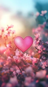 Pink Heart Among Blooming Flowers