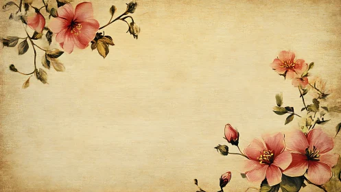 Vintage floral border composition balances negative space