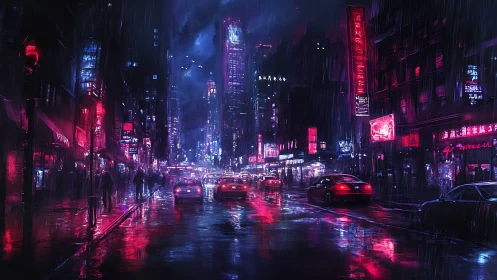 Neon rain on midnight streets, where city dreams glow loud.
