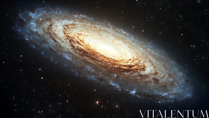 Spiral galaxy glows with dense core and luminous blue arms