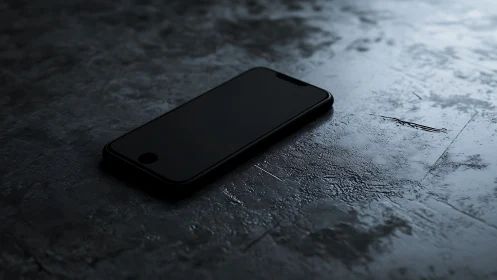 Black Smartphone on Textured Dark Surface.
