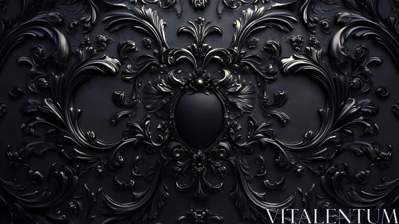 Baroque black ornament swirls around a dark central medallion.