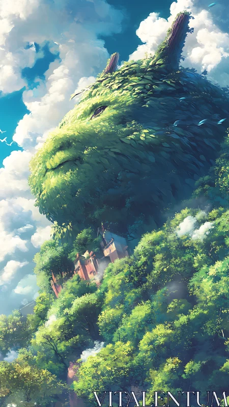 Skyward forest guardian cradles a hidden hilltop castle.