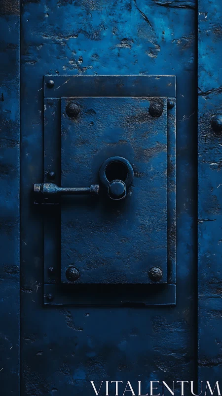 Weathered blue metal safe door suggests guarded secrecy