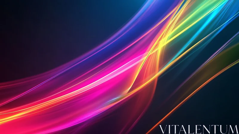 Chromatic light trails sweeping across deep navy field.