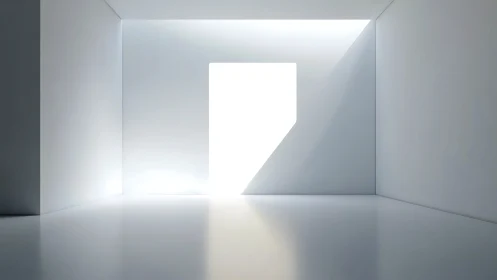 Minimalist white room uses hard-edged aperture and planar light gradients