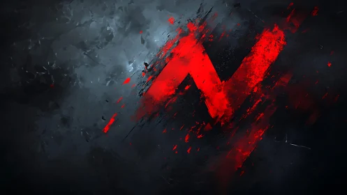 Bold red abstract letter N on dark grunge textured background.