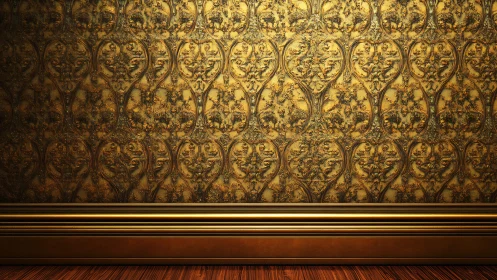 Ornate gold wall paneling with decorative trim and floor.