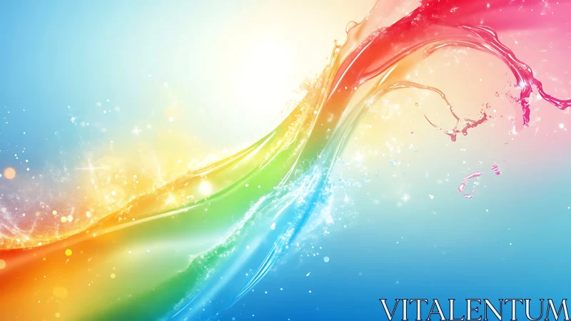 Curved multicolor liquid arc on bright gradient background.
