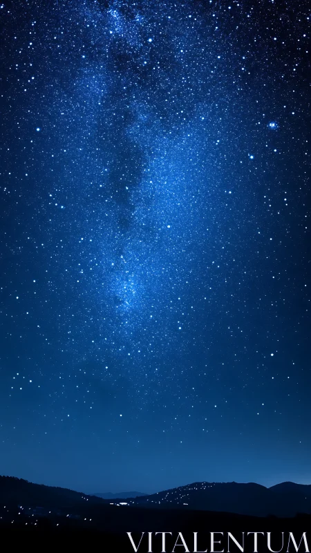 Vertical Milky Way band over low-light mountain ridge under clear sky